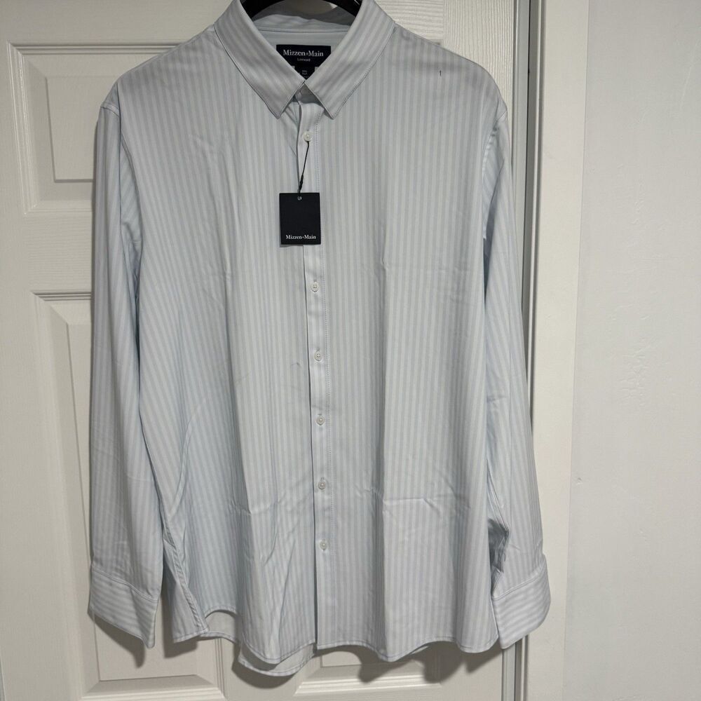 Mizzen + Main Leeward Dress Shirt Mens in Sky Herringbone, Long Sleeve 2XL
